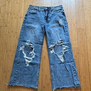 SHEIN Blue Distressed Flare Jeans